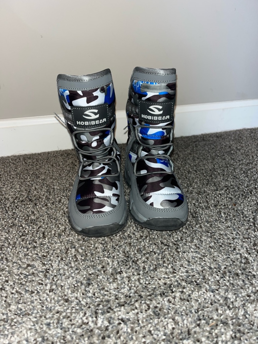 Hobibear Kids' Gray and Blue Camo Winter Boots